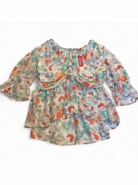 Blue Leopard Sheer Boho Babydoll Blouse Top Women’s 2X Festival Peplum Summer